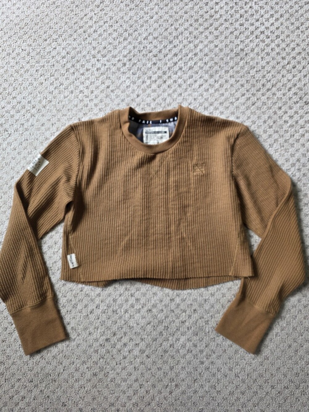 flag nor fail Cropped Waffle Crewneck Sweatshirt - Caramel Brown